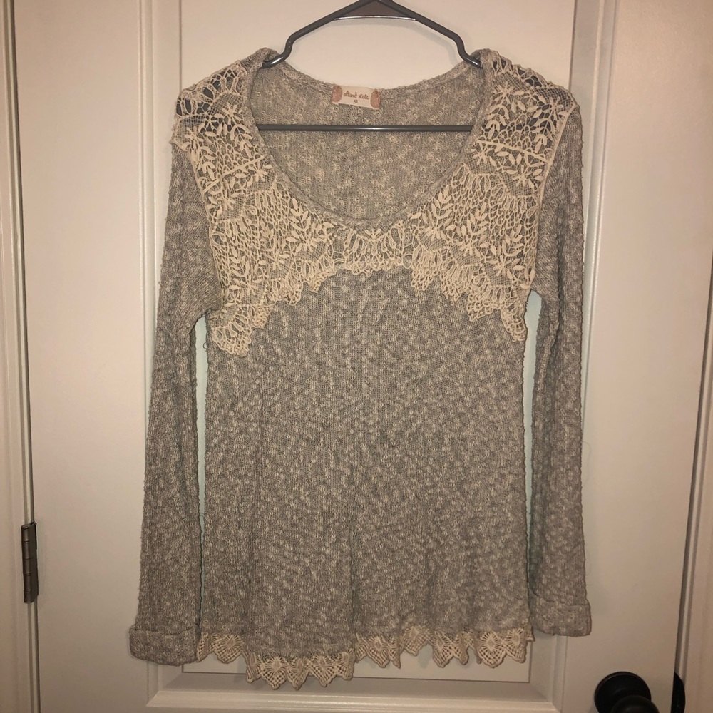 Light Grey V Neck Sweater with Lace